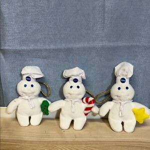 Pillsbury Doughboy Plush Ornaments with Holiday Treats set of 3 2001